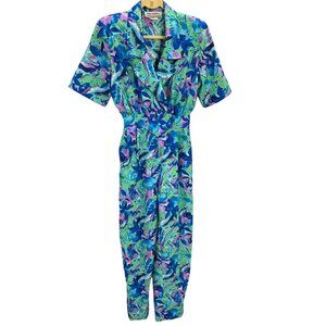 Vintage Joan Walters Floral Jumpsuit Size 8 Multicolor Short Sleeve